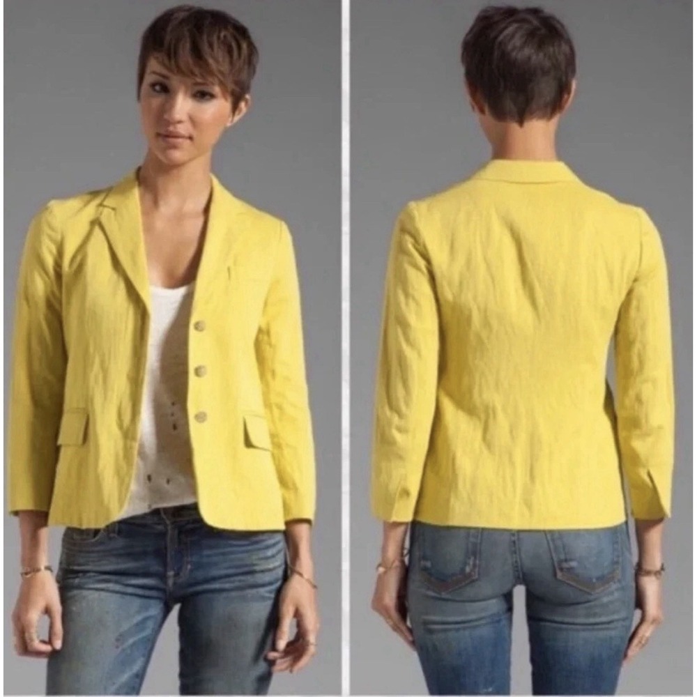 Vince Blazer Women's 4 Citrus Chartreuse Wool Cotton Metallic Boyfriend Jacket